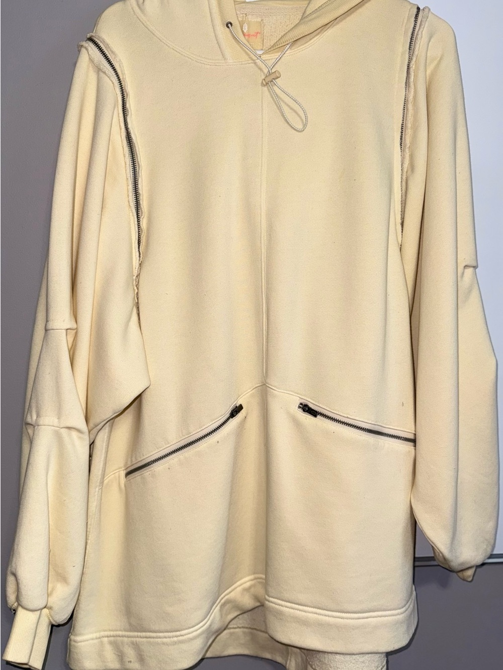 FP Movement by Free People Cream Hooded Pullover with Zip Pocket Accents